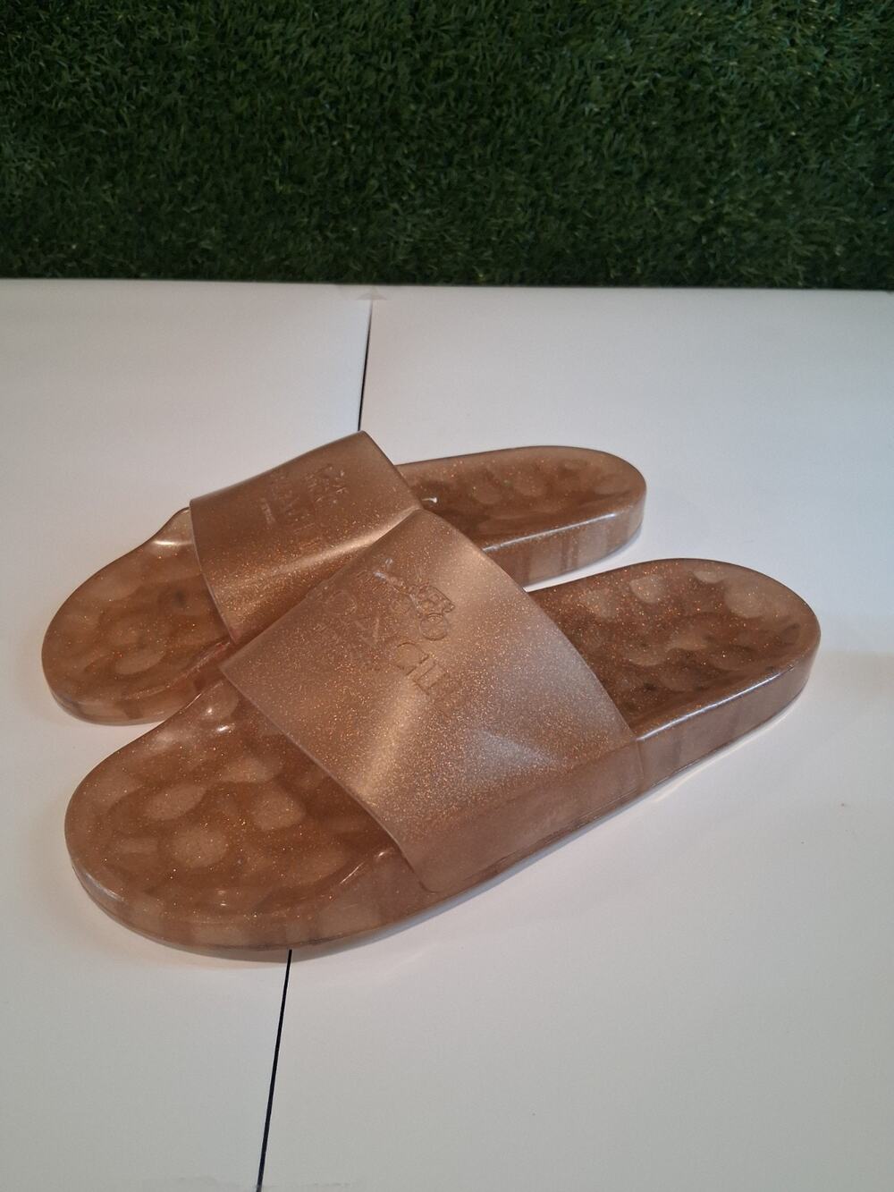 COACH Ulyssa Rose Gold Glitter Jelly Slide Sandals Women's Size 9 C3068 Pool
